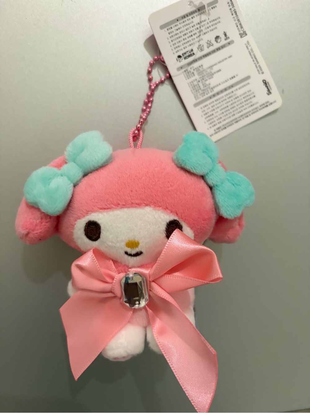 Sanrio My Melody Pink Plush Key & Card Holder with Mint Bows